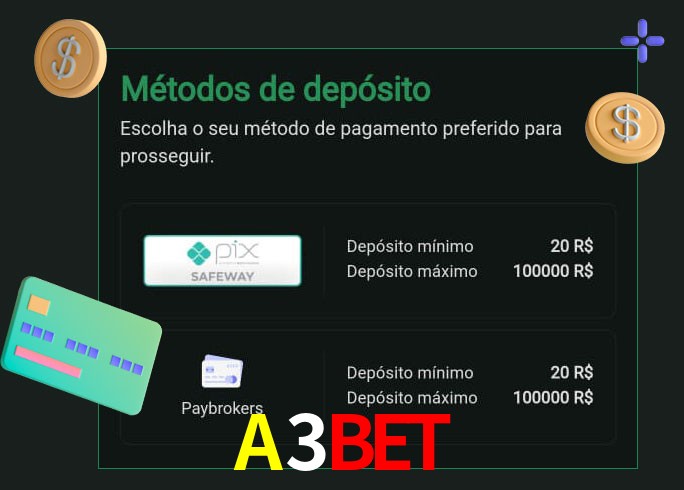O cassino A3Bet oferece uma grande variedade de métodos de pagamento